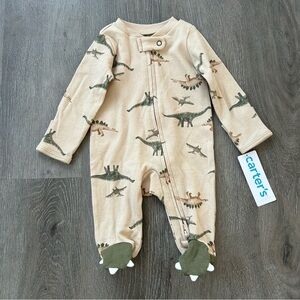 Carter's Newborn Tan and Green Dinosaur Footie pajamas NWT